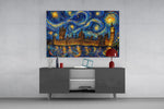 Big Ben Westminster glass wall art displayed above a console in a modern interior