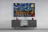 Big Ben Westminster glass wall art displayed above a console in a modern interior