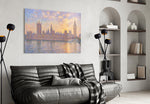 Big Ben Westminster glass wall art styled in a contemporary living room