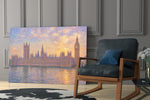 Big Ben Westminster glass wall art hanging as a focal point in a modern room
