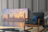 Big Ben Westminster glass wall art hanging as a focal point in a modern room