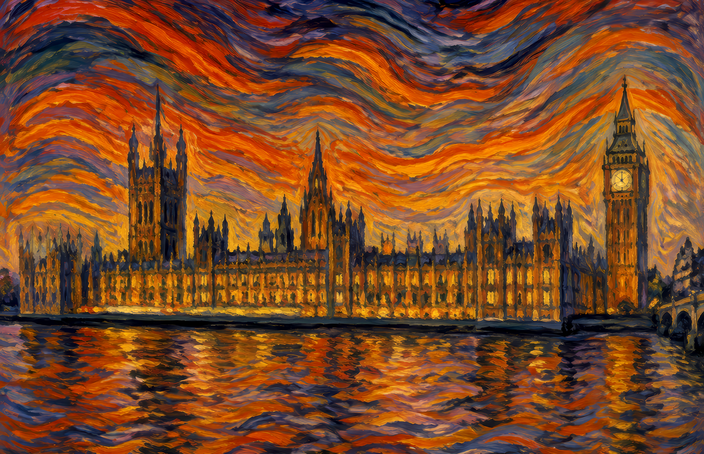 Big Ben Westminster Munch Style Glass Wall Art