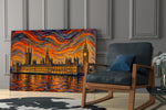 Big Ben Westminster glass wall art hanging as a focal point in a modern room