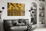Big Ben Westminster glass wall art styled in a contemporary living room