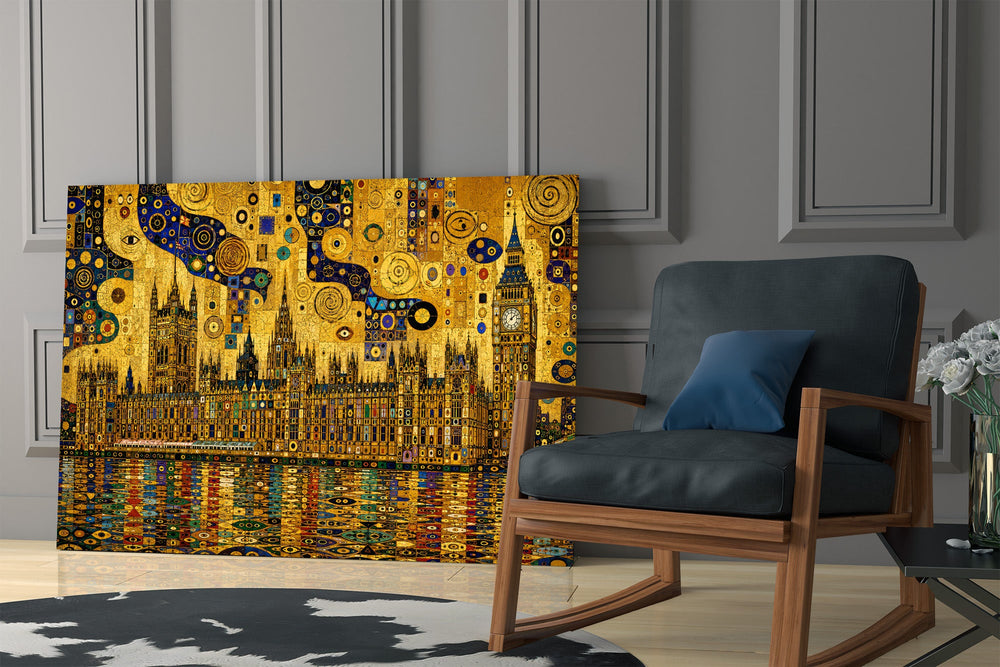 Big Ben Westminster glass wall art hanging as a focal point in a modern room