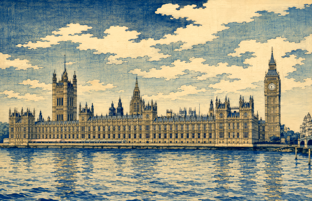Big Ben Westminster Hokusai Style Glass Wall Art