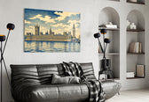 Big Ben Westminster glass wall art styled in a contemporary living room