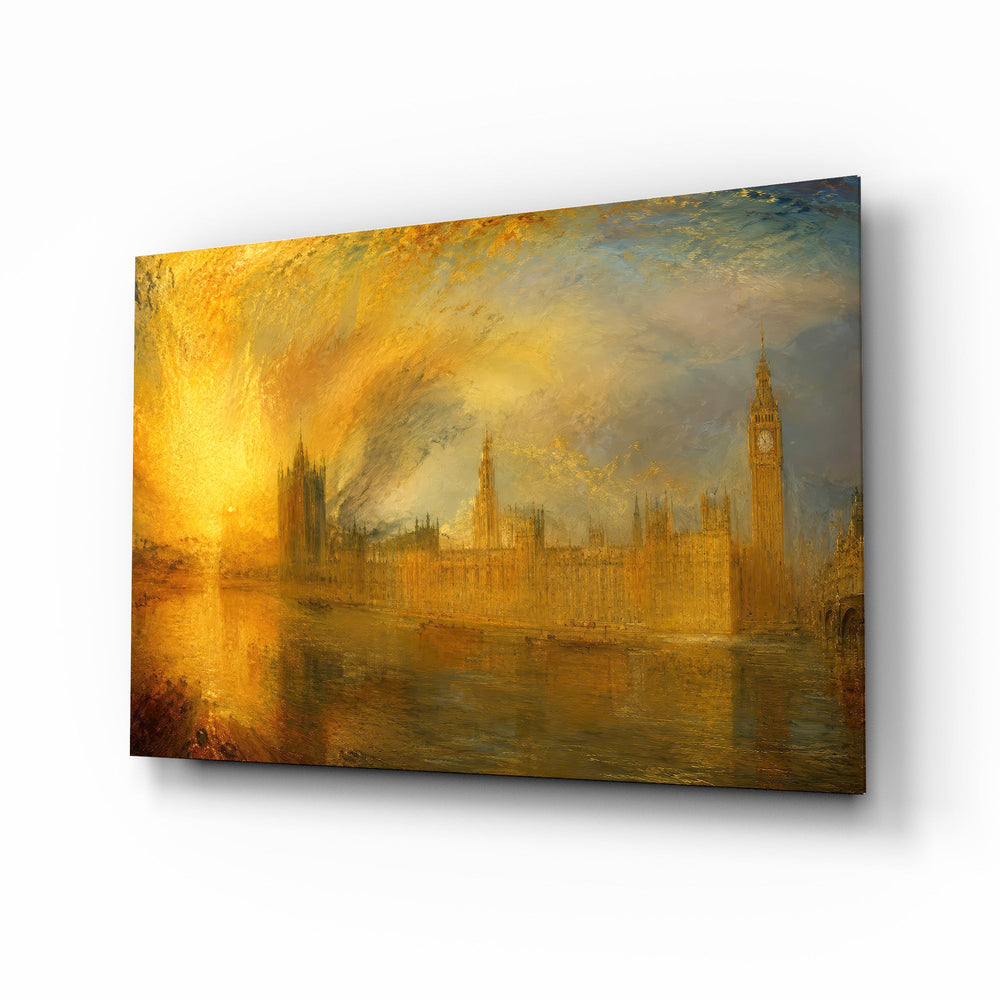 Big Ben Westminster glass wall art, angled view of the tempered glass panel