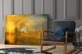 Big Ben Westminster glass wall art hanging as a focal point in a modern room