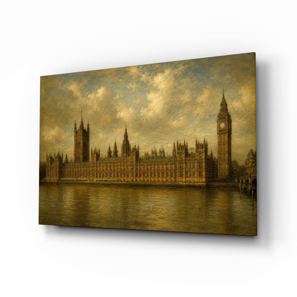 Big Ben Westminster glass wall art, angled view of the tempered glass panel