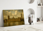 Big Ben Westminster glass wall art leaning against a wall in a minimalist interior