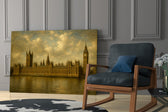 Big Ben Westminster glass wall art hanging as a focal point in a modern room