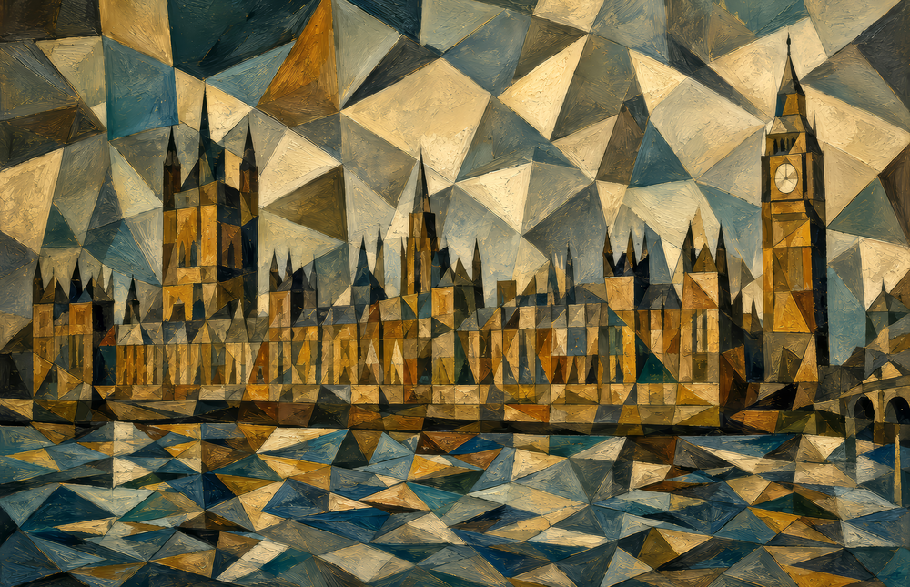 Big Ben Westminster Cubist Style Glass Wall Art