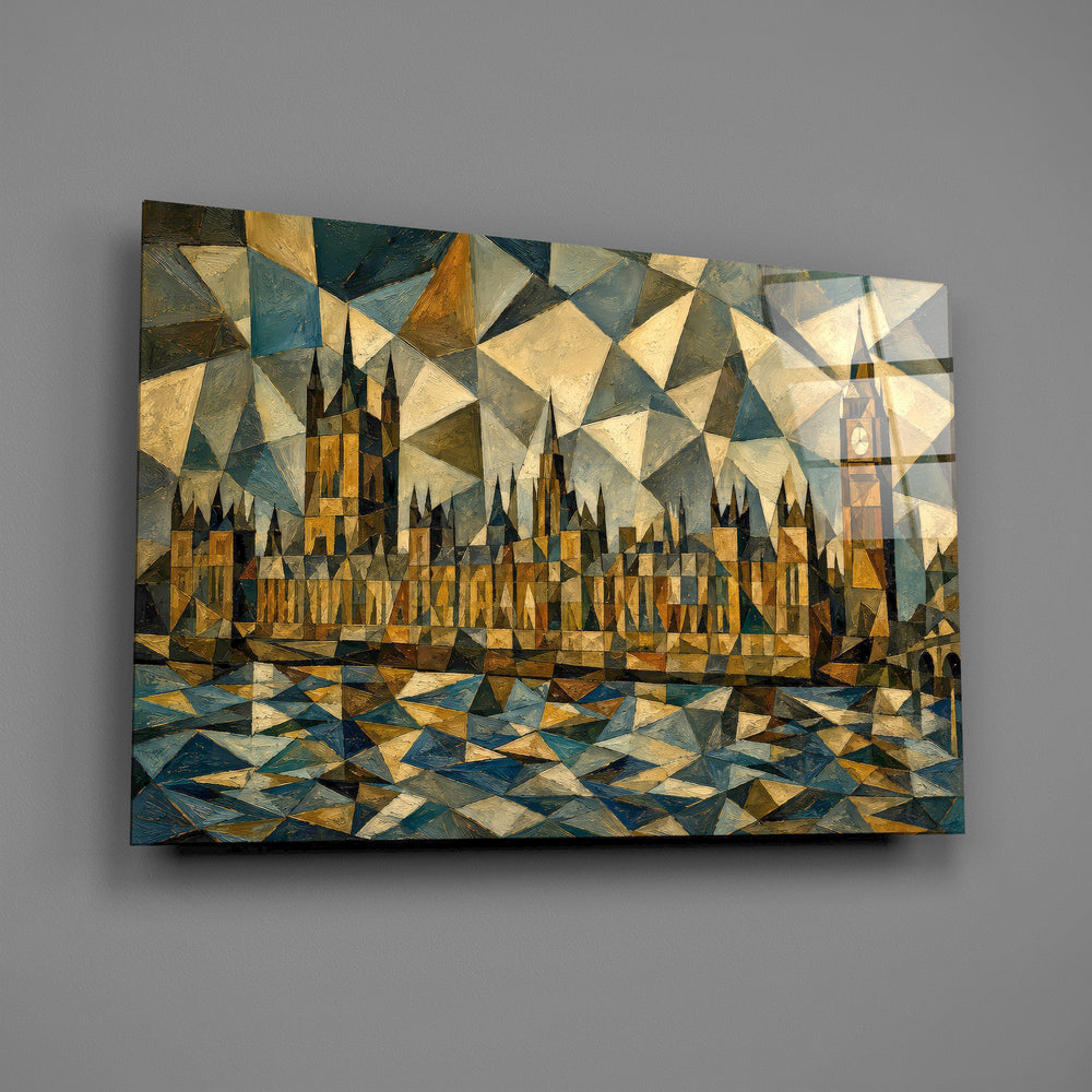 Big Ben Westminster glass wall art mounted flat on a grey wall