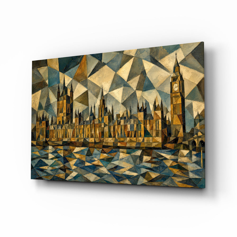 Big Ben Westminster glass wall art, angled view of the tempered glass panel