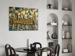 Big Ben Westminster glass wall art shown in a warm, styled interior setting