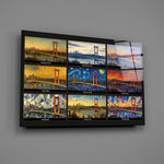 Istanbul Bosphorus Bridge glass wall art mounted flat on a grey wall