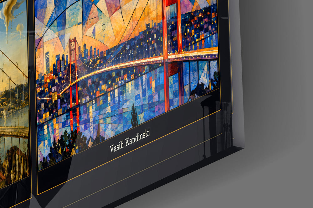 Istanbul Bosphorus Bridge glass wall art close-up detail of the printed surface on tempered glass