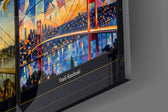 Istanbul Bosphorus Bridge glass wall art close-up detail of the printed surface on tempered glass
