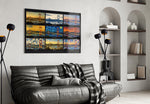 Istanbul Bosphorus Bridge glass wall art styled in a contemporary living room