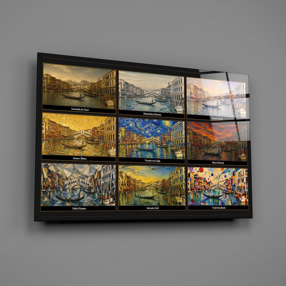 Venice Grand Canal glass wall art mounted flat on a grey wall