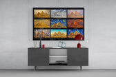 Pyramids of Giza glass wall art displayed above a console in a modern interior
