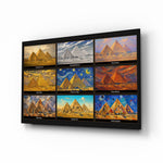 Pyramids of Giza glass wall art, angled view of the tempered glass panel