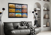 Pyramids of Giza glass wall art styled in a contemporary living room