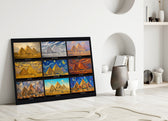 Pyramids of Giza glass wall art leaning against a wall in a minimalist interior