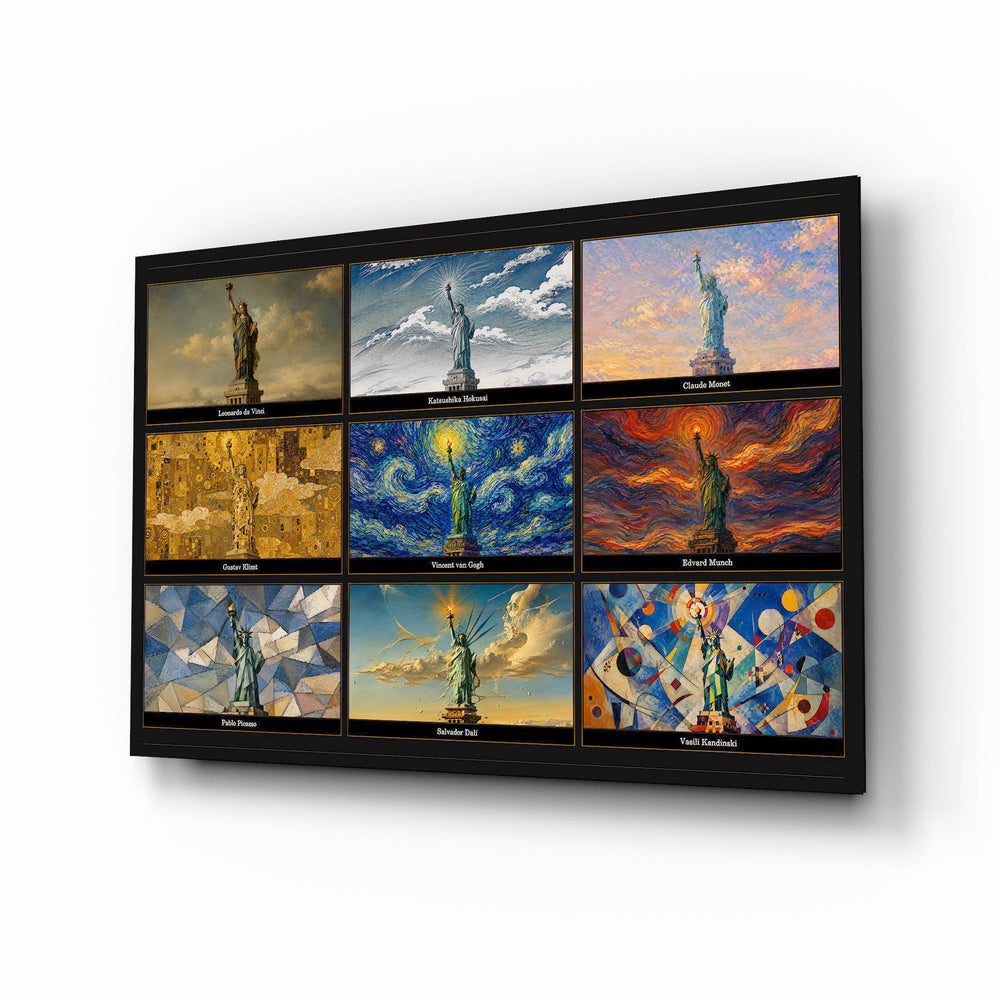 Statue of Liberty glass wall art, angled view of the tempered glass panel