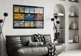 Statue of Liberty glass wall art styled in a contemporary living room