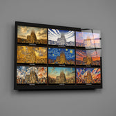 Sagrada Familia glass wall art mounted flat on a grey wall