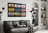 Sagrada Familia glass wall art styled in a contemporary living room