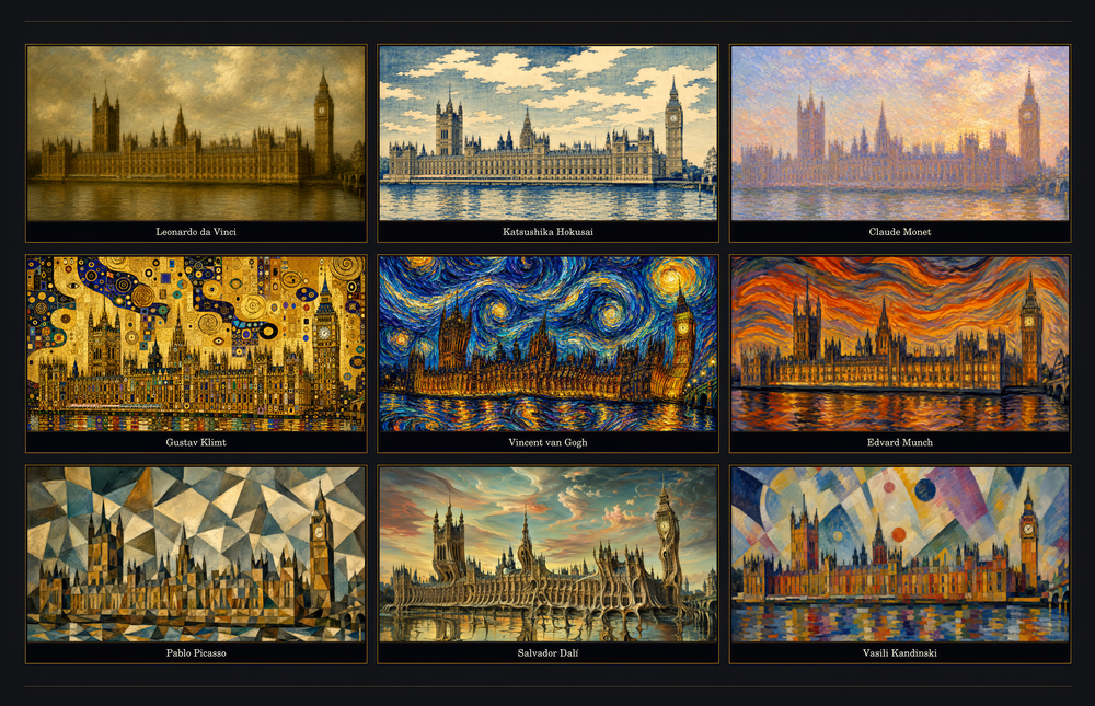 Big Ben Westminster Nine Painting Styles Collage Glass Wall Art