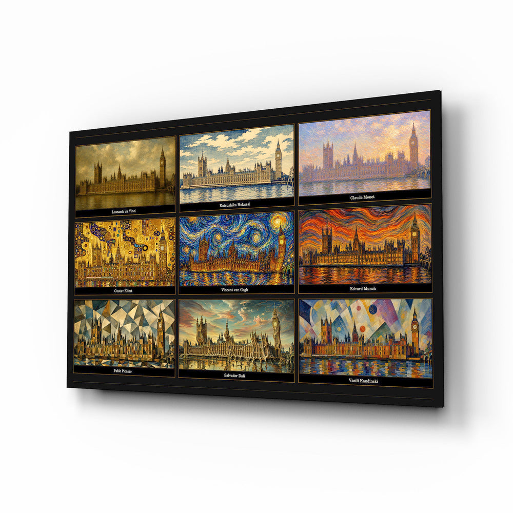 Big Ben Westminster glass wall art, angled view of the tempered glass panel