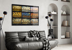 Big Ben Westminster glass wall art styled in a contemporary living room