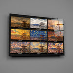 Mount Fuji & Chureito Pagoda nine-style collage glass wall art angled to show the polished tempered glass panel
