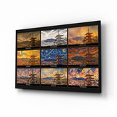 Mount Fuji & Chureito Pagoda nine-style collage glass wall art, angled product view