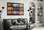 Mount Fuji & Chureito Pagoda nine-style collage glass wall art styled in a contemporary living room
