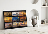 Mount Fuji & Chureito Pagoda nine-style collage glass wall art leaning against a wall in a minimalist interior