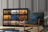 Mount Fuji & Chureito Pagoda nine-style collage glass wall art hanging as a focal point in a modern room