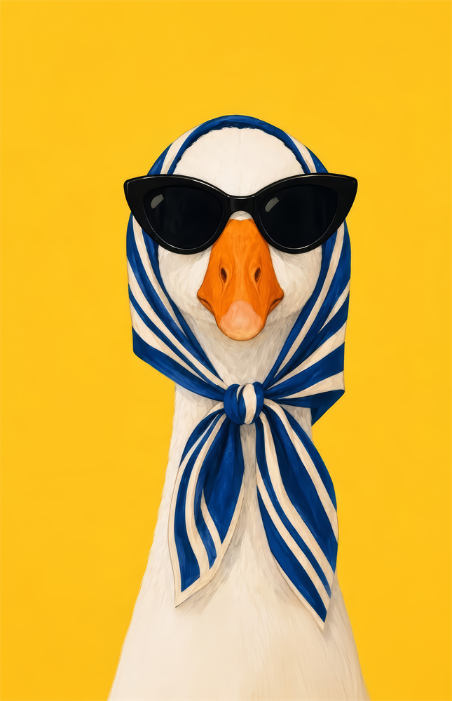 Goose in Headscarf and Sunglasses Pop Art Glass Wall Art