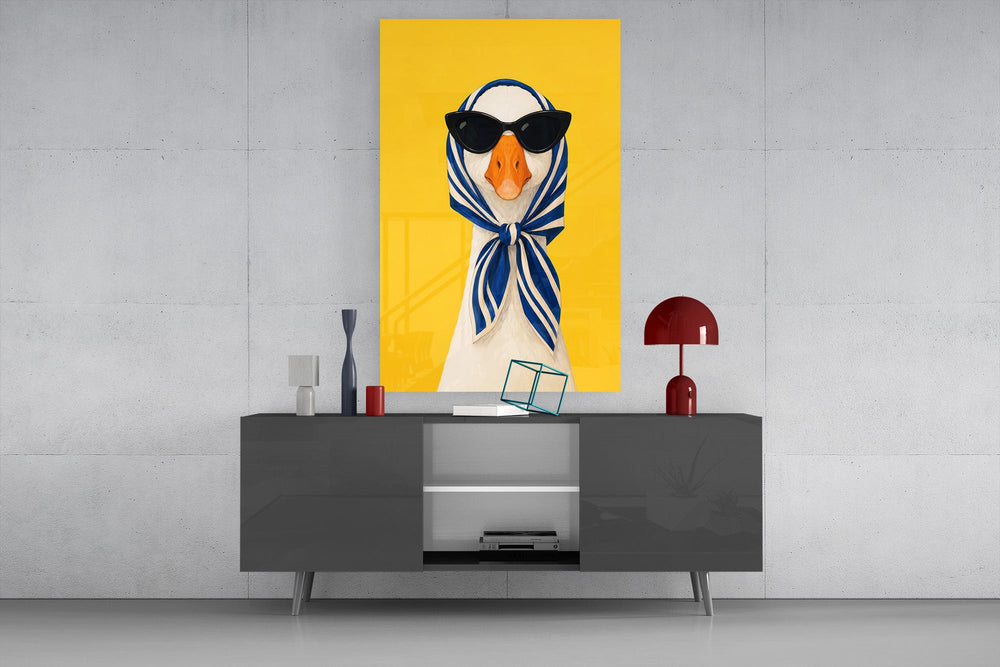 Goose in Headscarf and Sunglasses Pop Art Glass Wall Art
