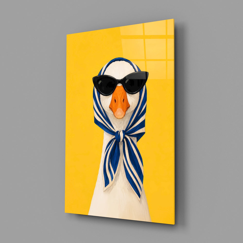 Goose in Headscarf and Sunglasses Pop Art Glass Wall Art