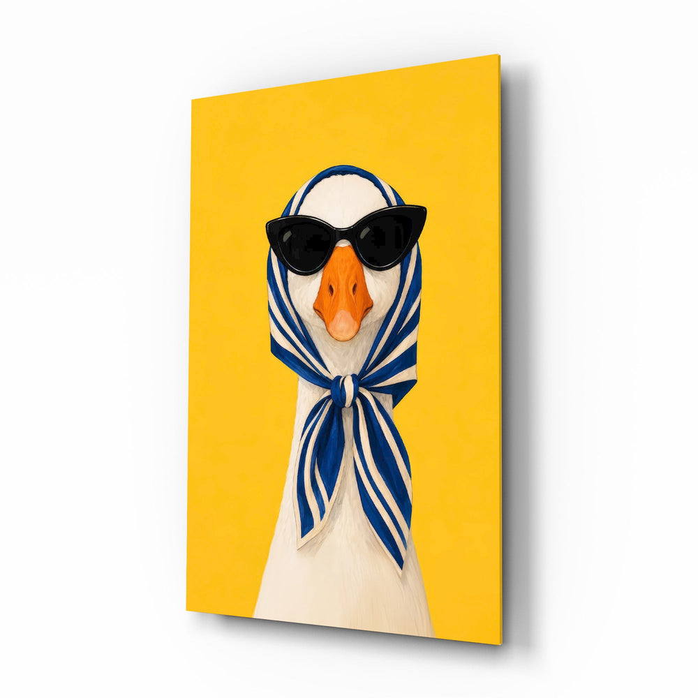 Goose in Headscarf and Sunglasses Pop Art Glass Wall Art