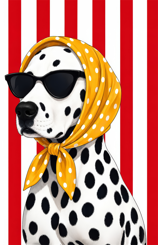 Dalmatian in Polka Dot Headscarf Pop Art Glass Wall Art