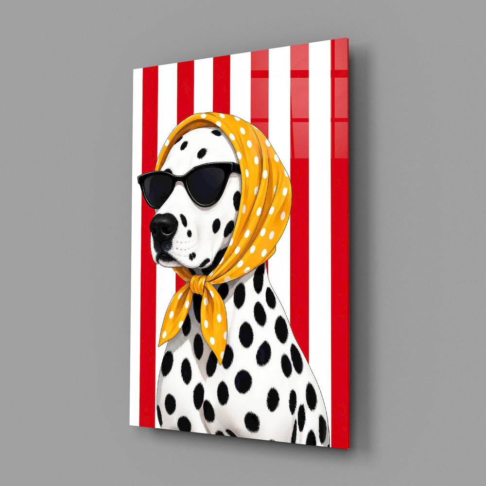 Dalmatian in Polka Dot Headscarf Pop Art Glass Wall Art
