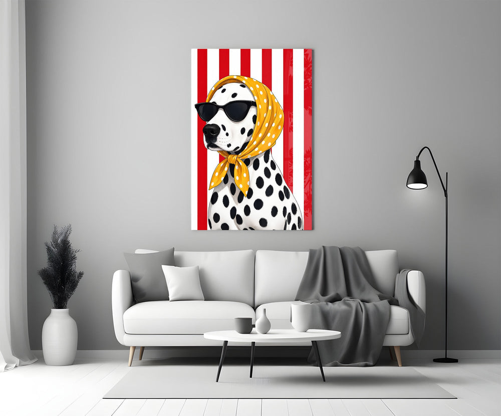 Dalmatian in Polka Dot Headscarf Pop Art Glass Wall Art
