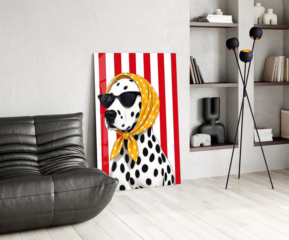 Dalmatian in Polka Dot Headscarf Pop Art Glass Wall Art