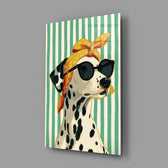 Dalmatian in Bandana and Round Sunglasses Glass Wall Art